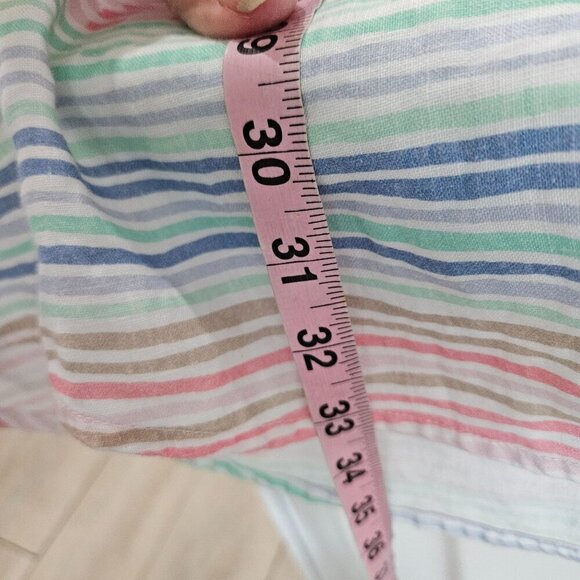 Hiho Rainbow Striped Print Small Linen Dress Sleeveless Pastel Shift Dress - Picture 6 of 7